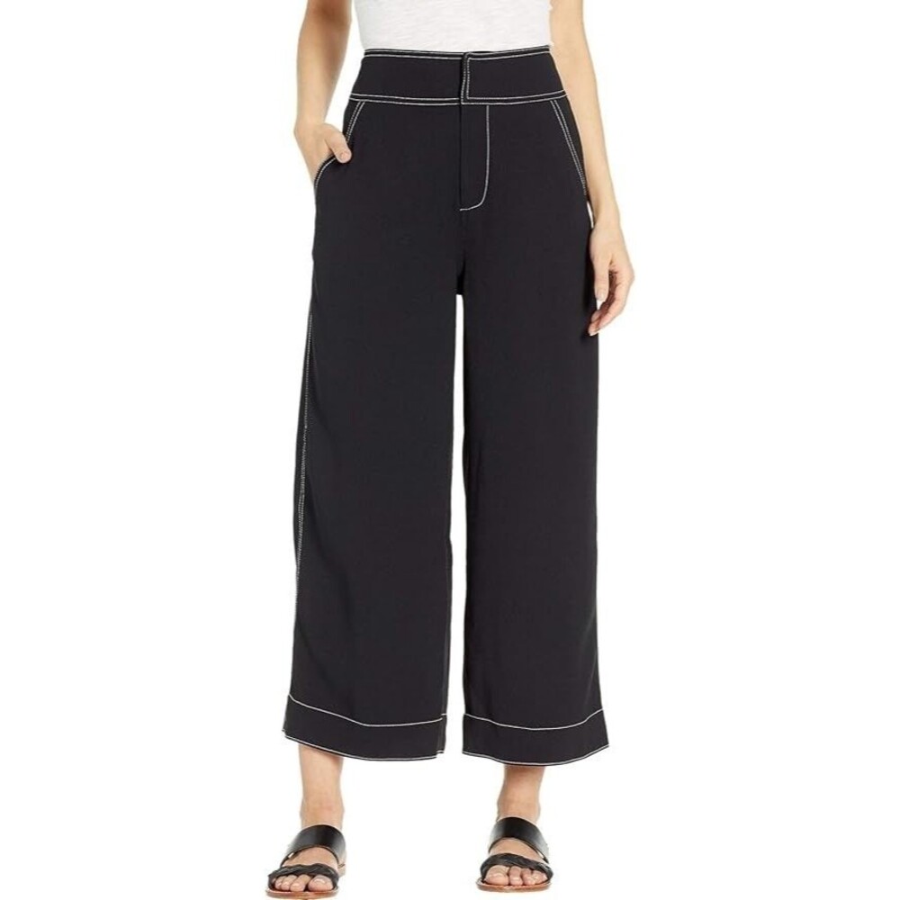 Joie Womens Black Wide Leg White Stitch Tabea Cropped Pants Size 0 Casual